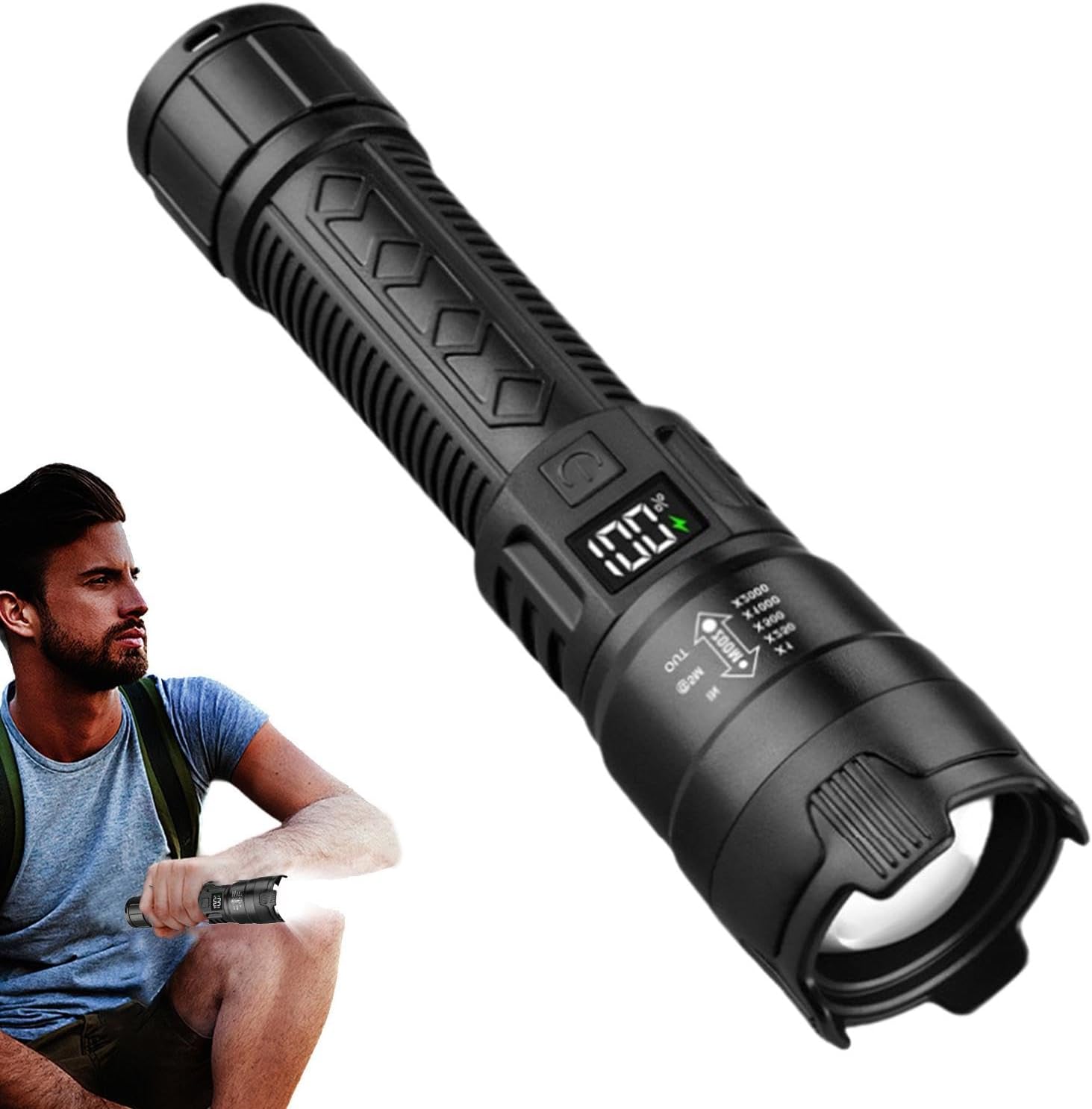 Tactical Flashlight Rechargeable - Lampe de poche tactique LED 2000LM,