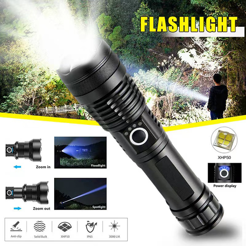 Tactical Flashlight Rechargeable - Lampe de poche LED haute puissance